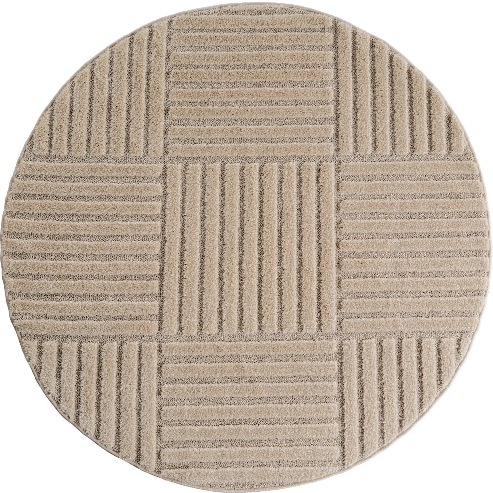 Tapis rond à motifs relief Damier Beige 80x80cm