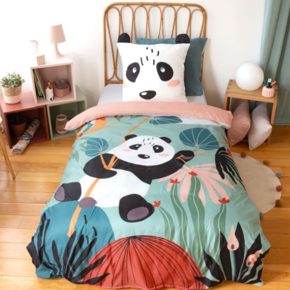 Parure de lit enfant Panda – 140x200 cm + 1 taie – Coton imprimé