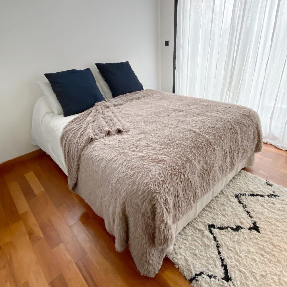 Plaid couverture Longwool Beige Taupe 220x240cm