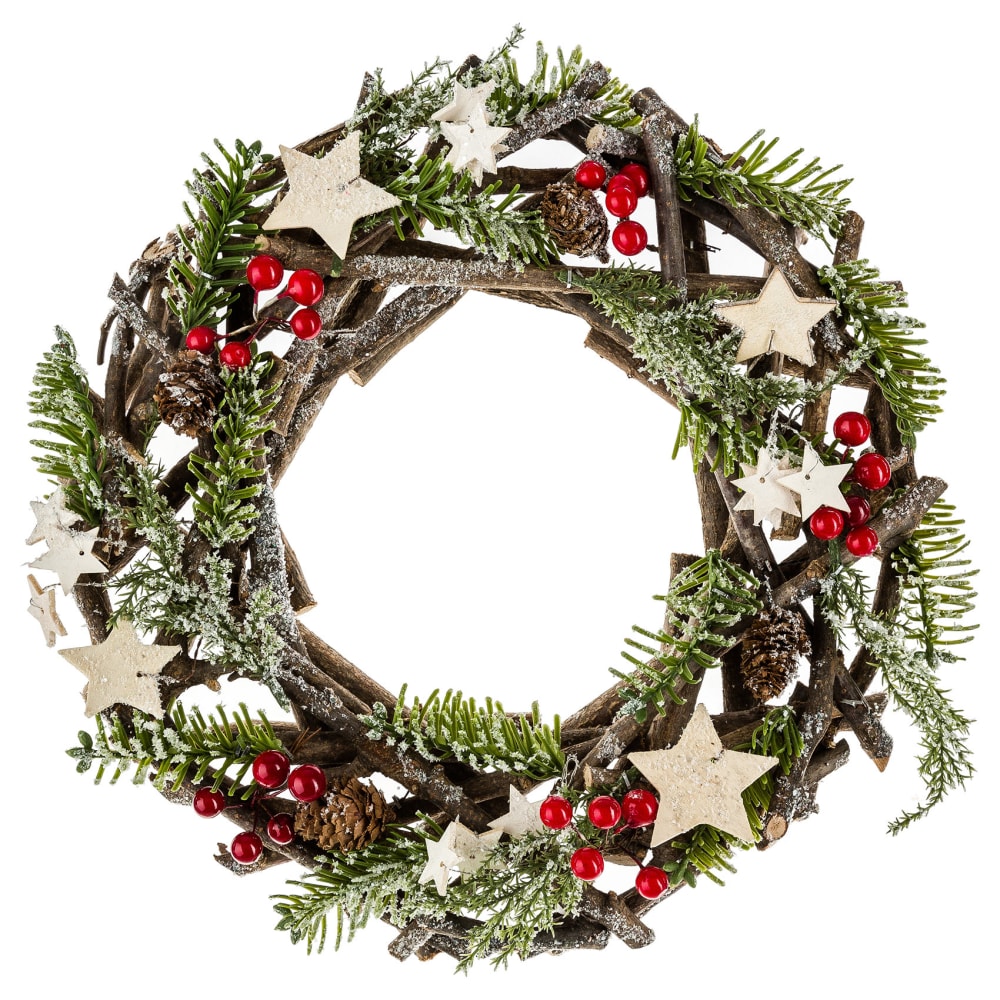 Couronne décorative en bois polyester/bois multicolore 30 cm Couronne décorative en bois polyester/bois multicolore 30 cm