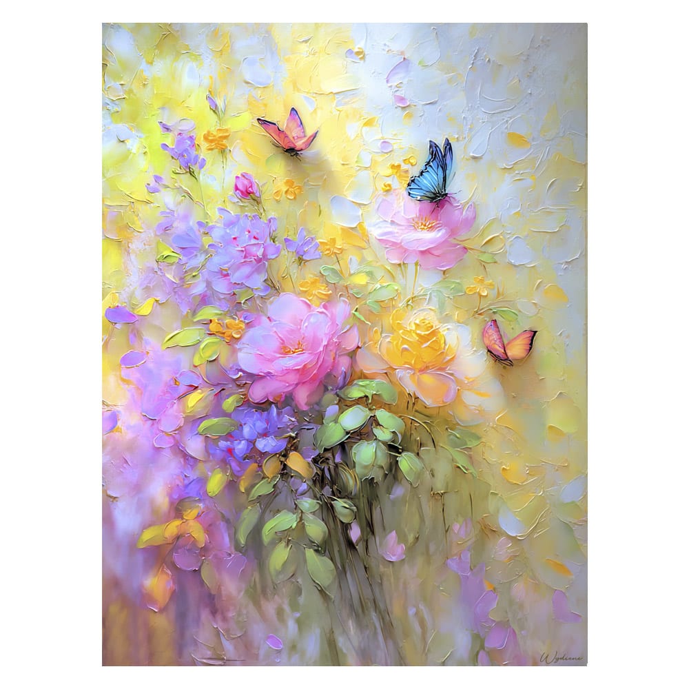 Tableau avec fleurs et papillons  alu-dibond multicolore 60x80 cm