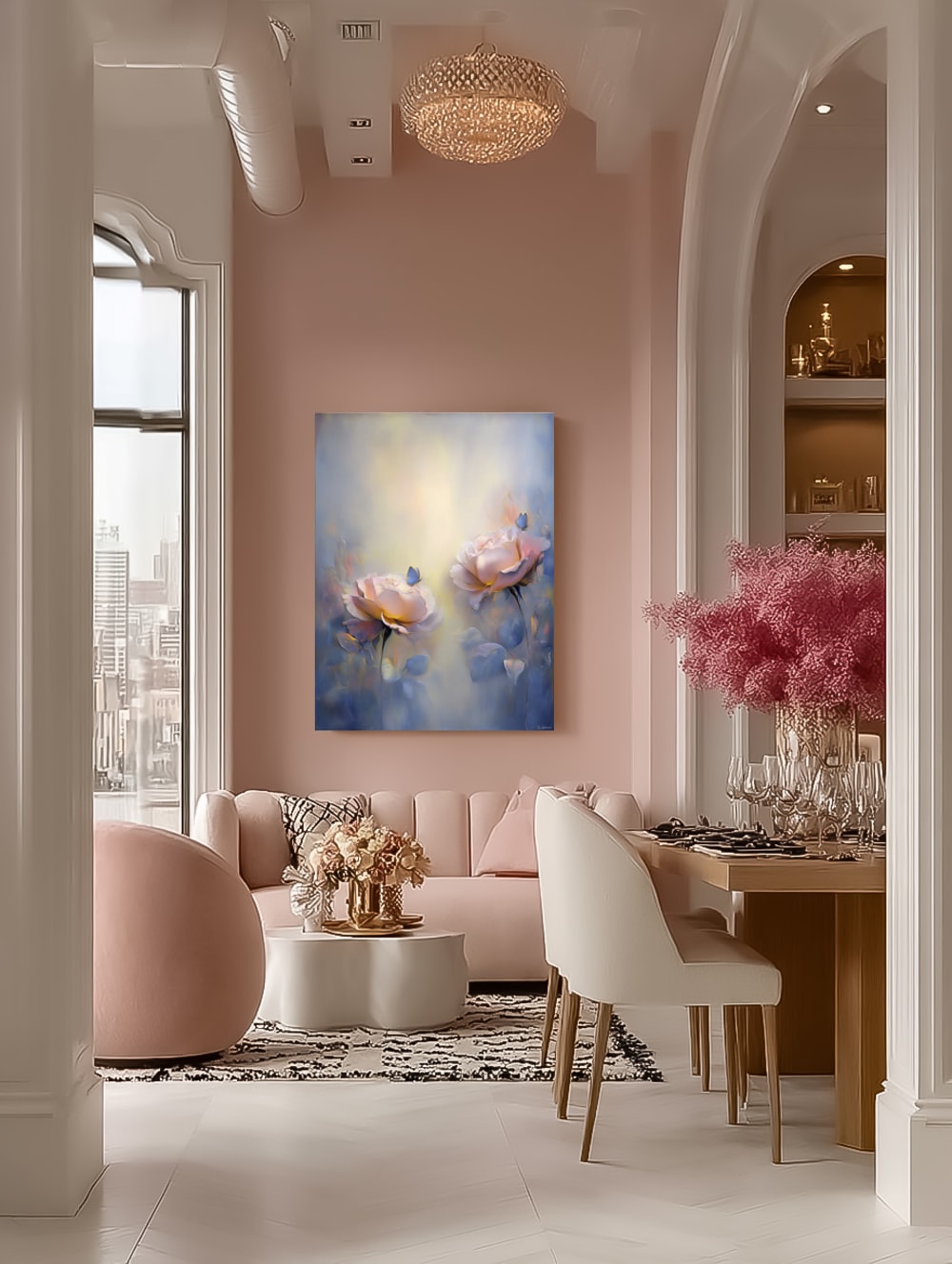 Tableau avec roses et papillons alu-dibond multicolore 100x75 cm - Maisons du Monde