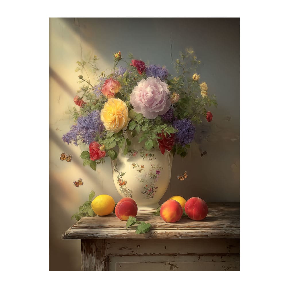 Tableau avec fleurs et fruits alu-dibond multicolore 15x20 cm