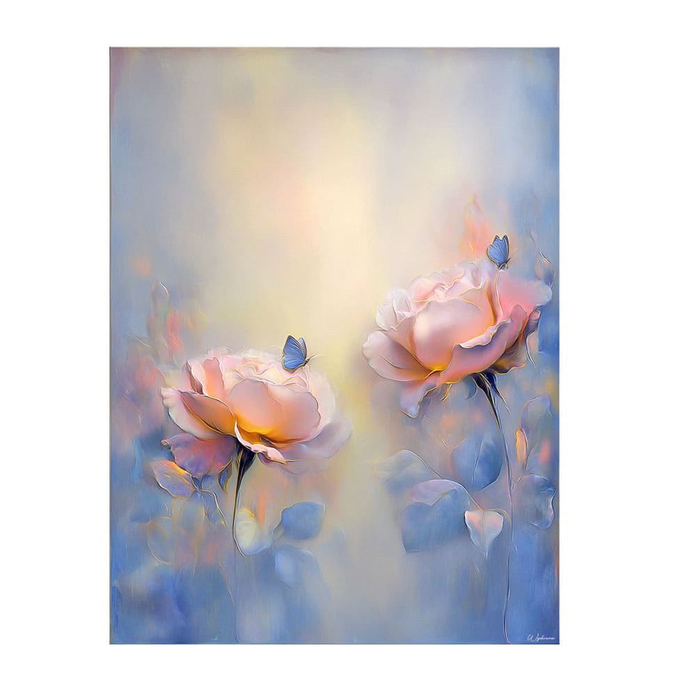 Tableau avec roses et papillons  alu-dibond multicolore 15x20 cm