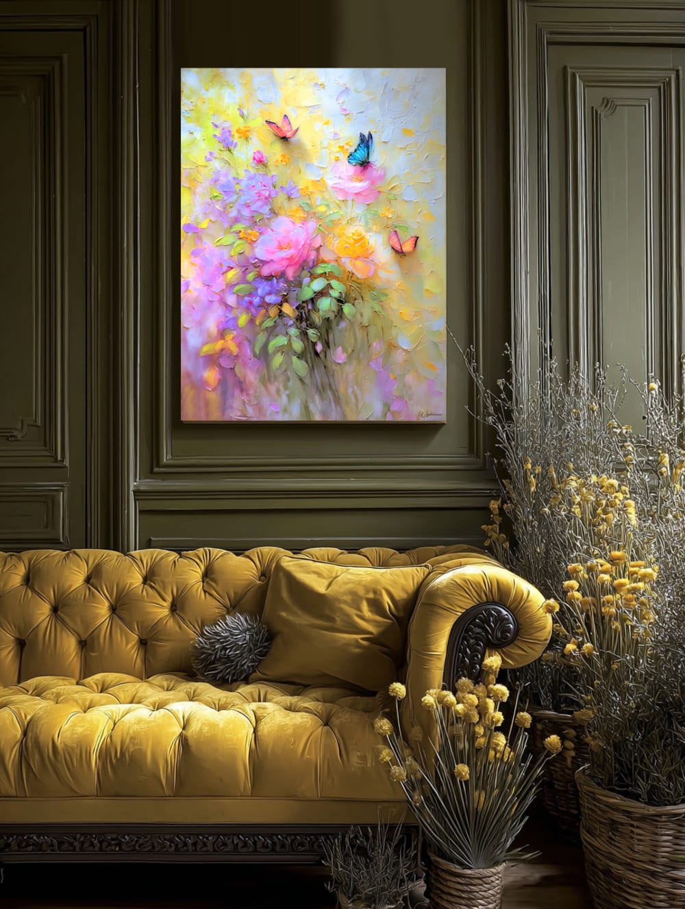Tableau avec fleurs et papillons  alu-dibond multicolore 100x75 cm - Maisons du Monde