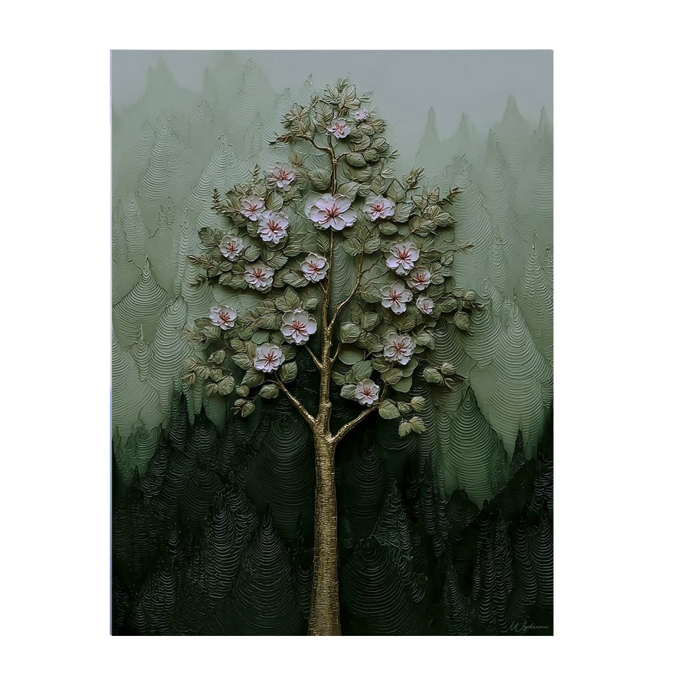 Tableau avec arbre vert alu-dibond multicolore 15x20 cm