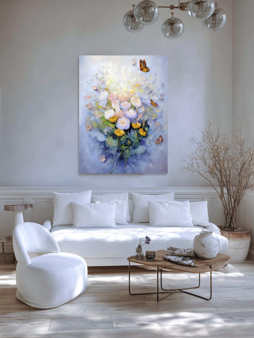 Tableau avec fleurs et papillons  alu-dibond multicolore 100x75 cm - Maisons du Monde
