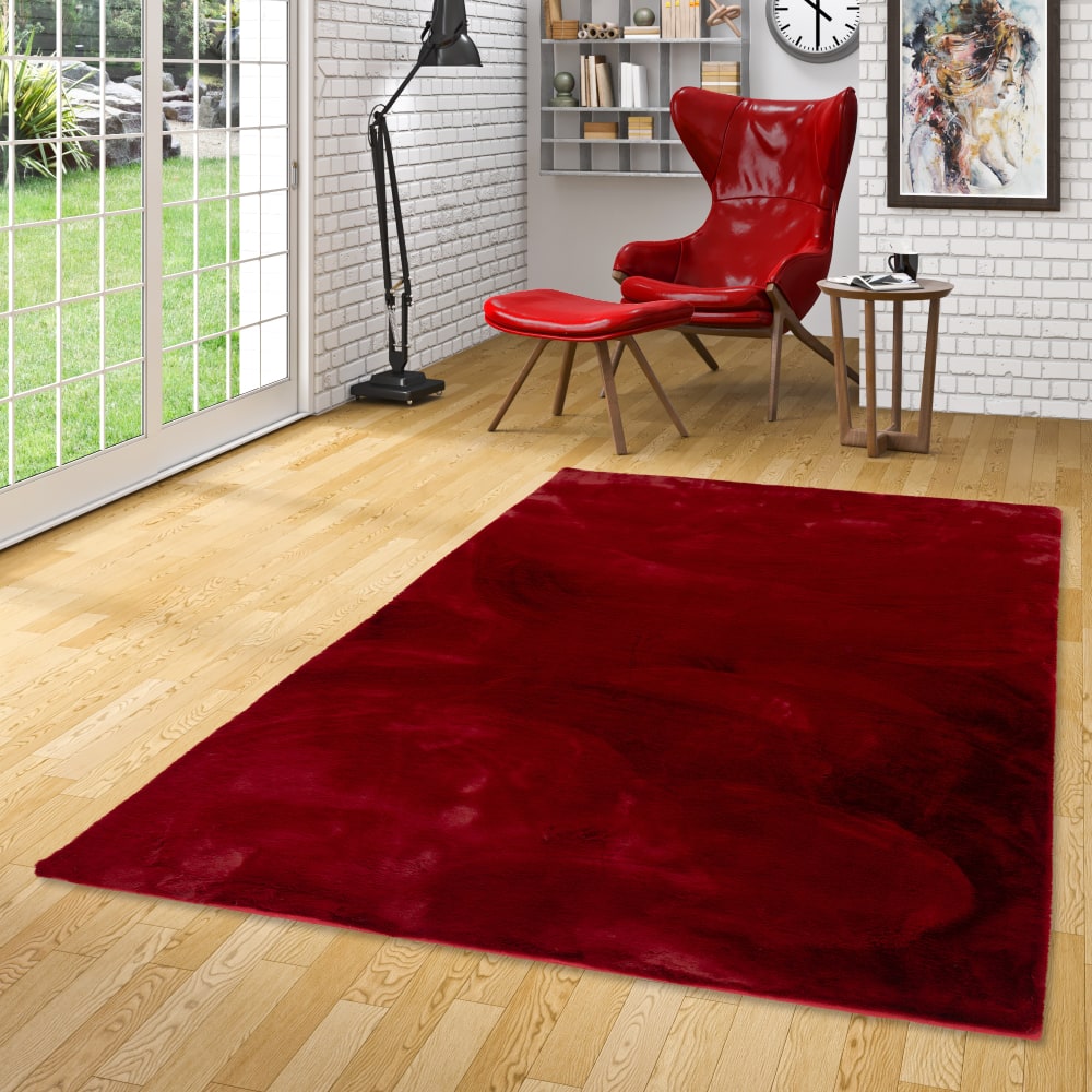 Tapis en fausse fourrure rouge 140x180 cm — vue 3