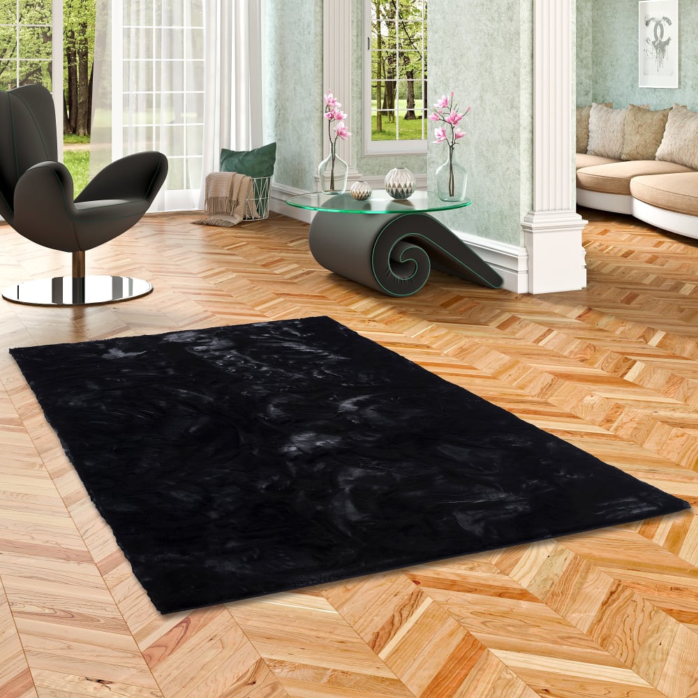 Tapis en fausse fourrure noir 60x90 cm — vue 3