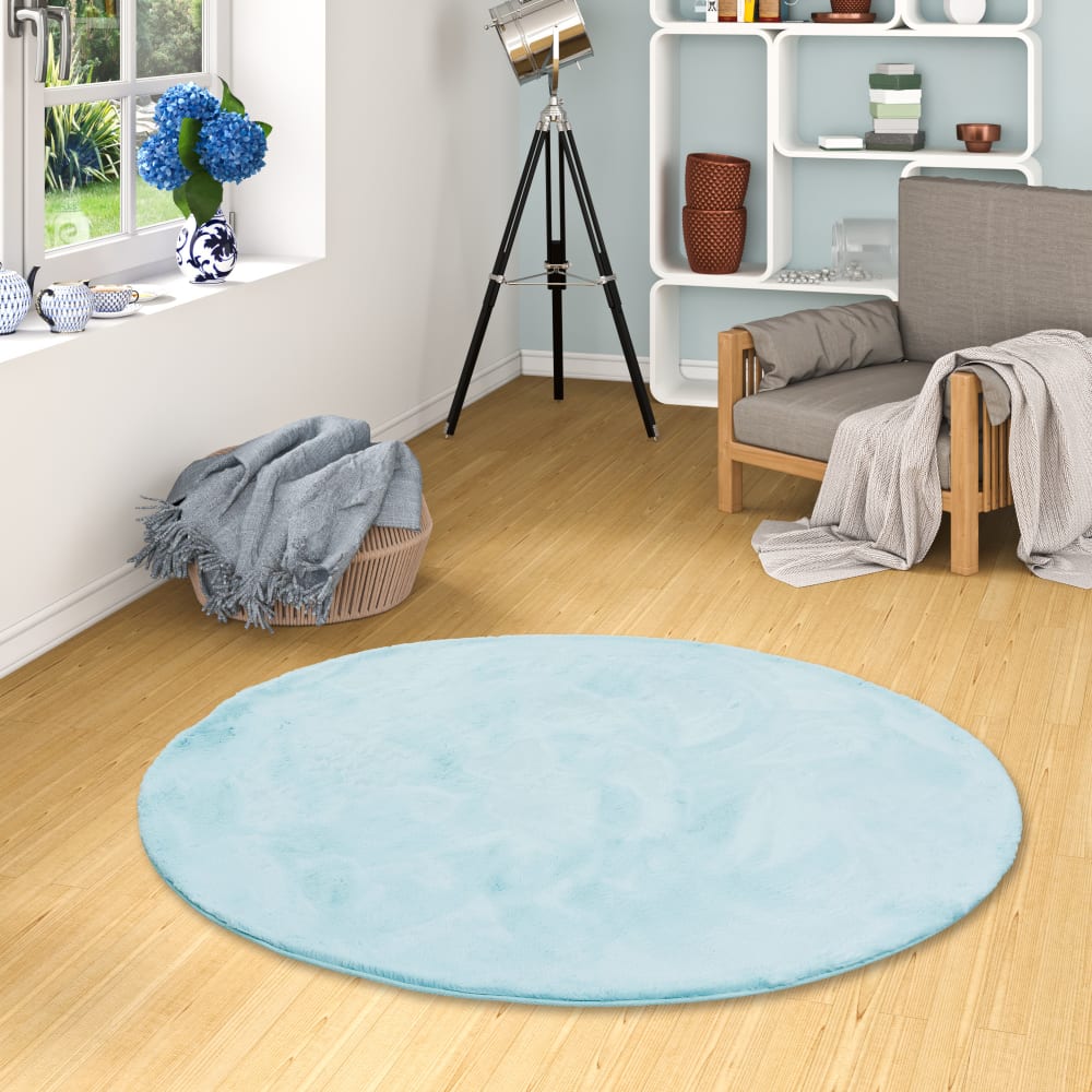 Tapis rond en fausse fourrure turquoise 160x160 cm — vue 3