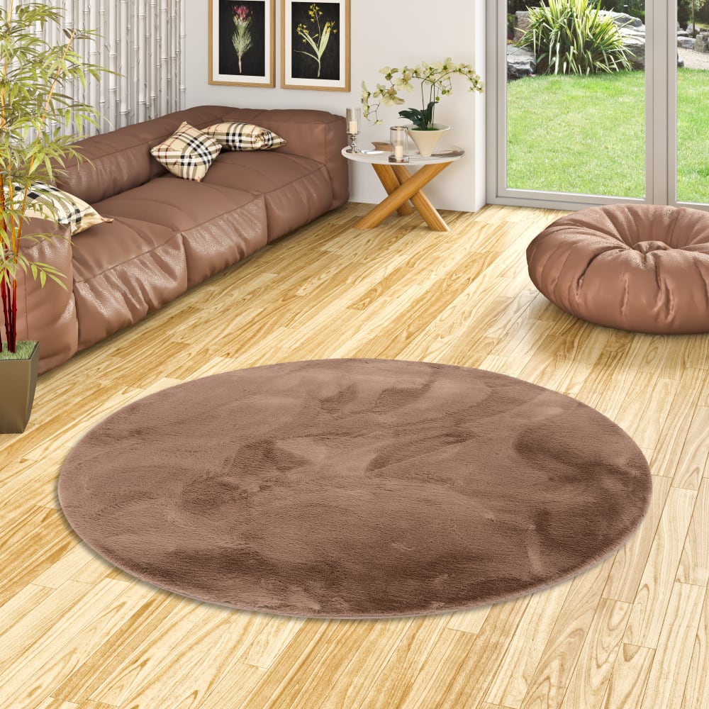 Tapis rond en fausse fourrure marron 80x80 cm — vue 3