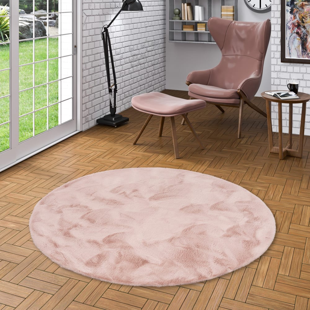 Tapis rond en fausse fourrure vieux rose 160x160 cm — vue 3