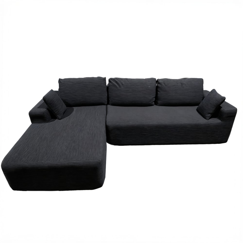 Canapé d'angle 3 places en velours côtelé gris anthracite