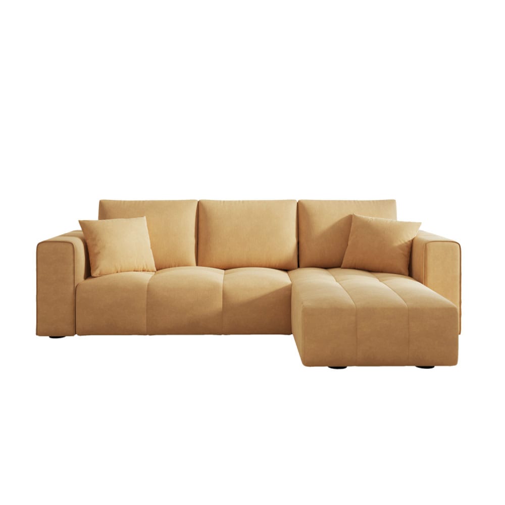 Canapé d'angle convertible 4 places avec coffre en velours jaune