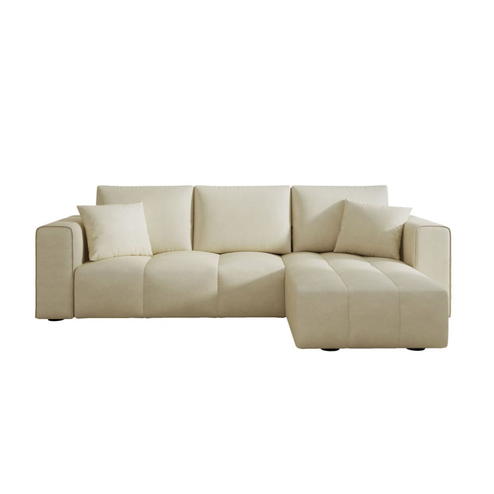 Canapé d'angle convertible 4 places avec coffre en velours beige