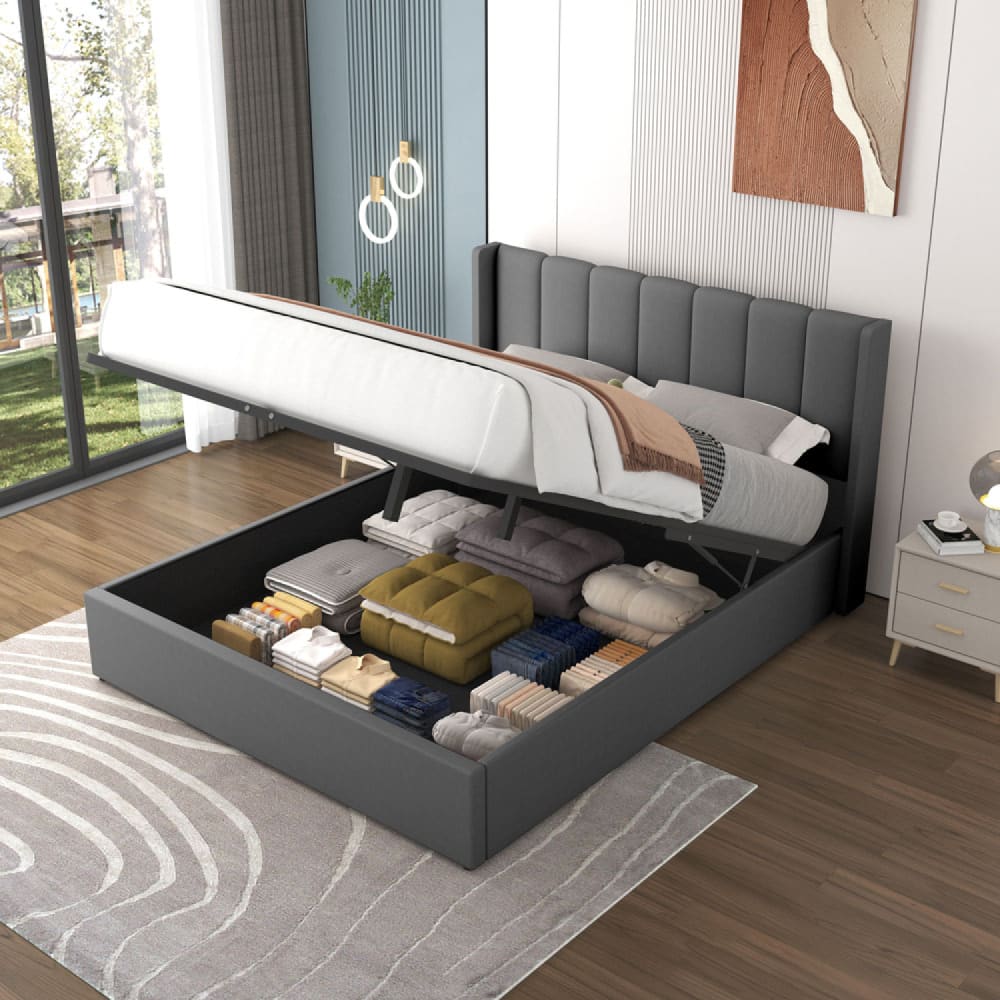 Lit coffre design 160x200cm en velours gris