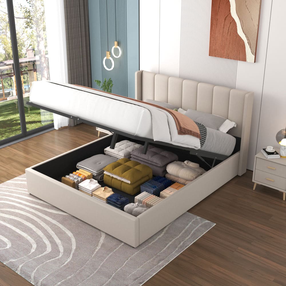 Lit coffre design 160x200cm en velours beige