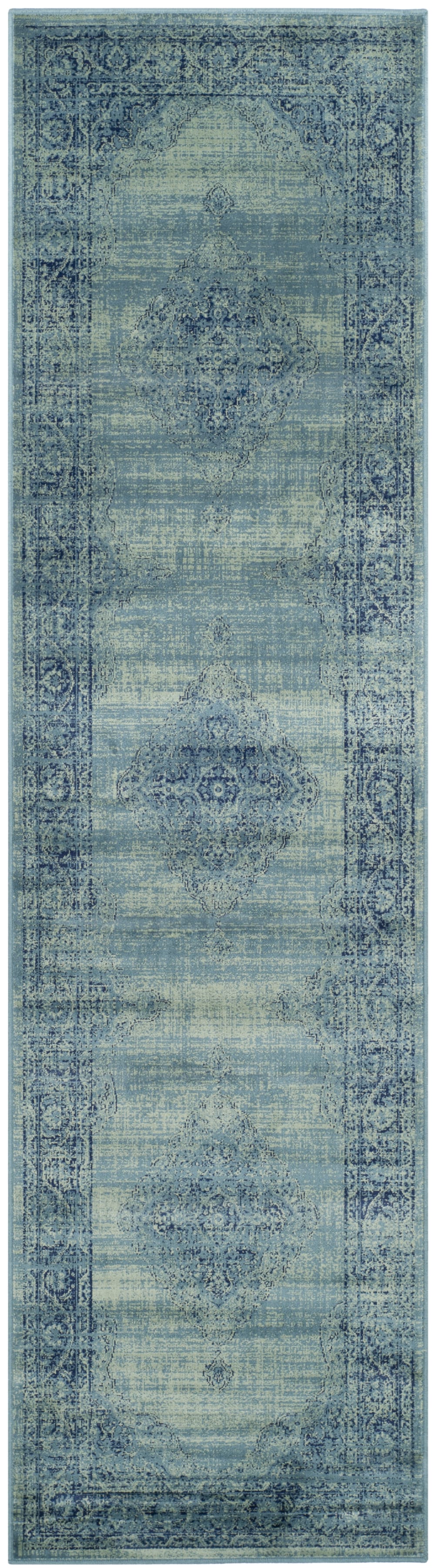 Tapis traditionnel en viscose bleu/multicolore, 66 x 244 cm
