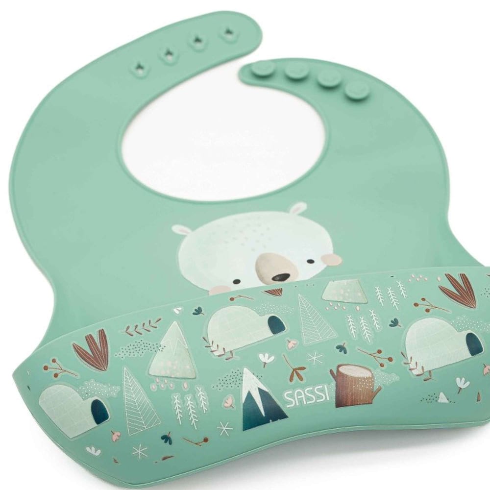 Sassi Junior Silikonlätzchen mit auffangbehälter - tiere style exotic BLAU SILIKON-ORGANOSILOXAN Baby
