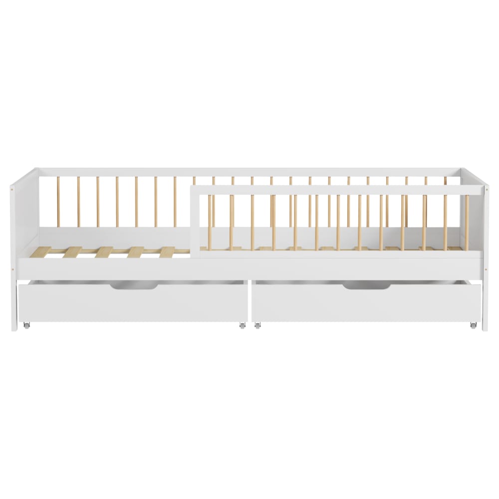 Lit pour enfant avec tiroirs 190x90cm blanc bois (Happy Garden) - Image 1