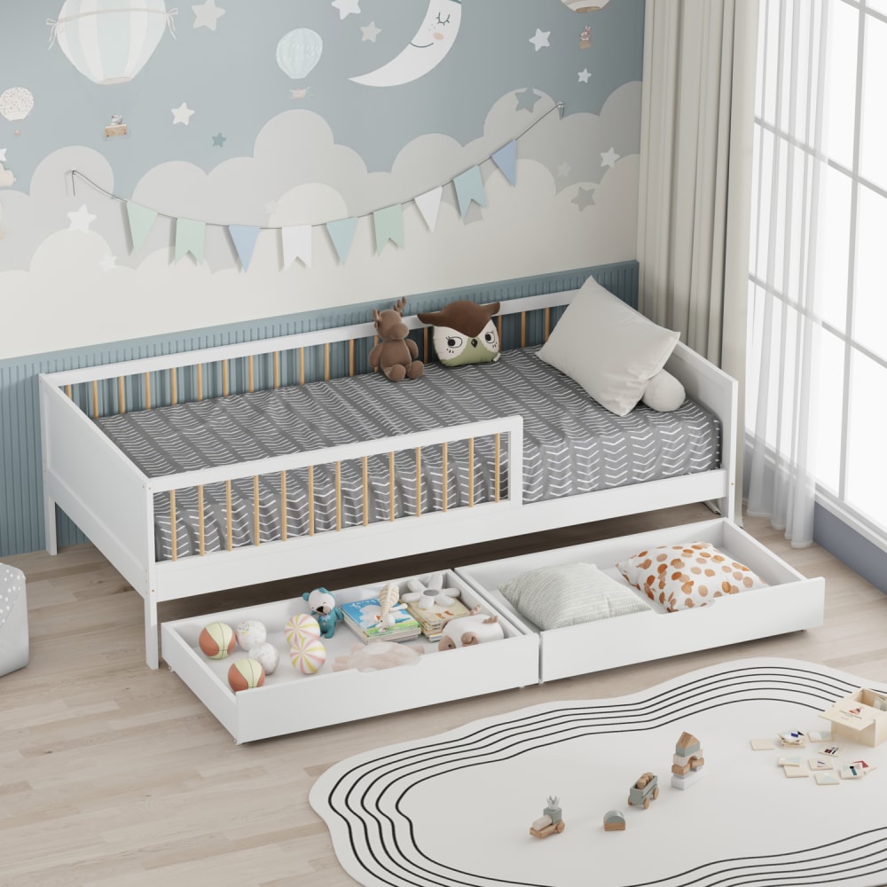 Lit pour enfant avec tiroirs 190x90cm blanc bois (Happy Garden) - Image 2