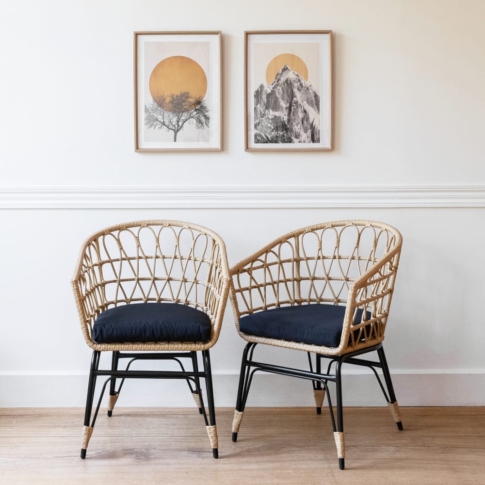 Lot de 2 fauteuils en rotin synthétique avec coussins