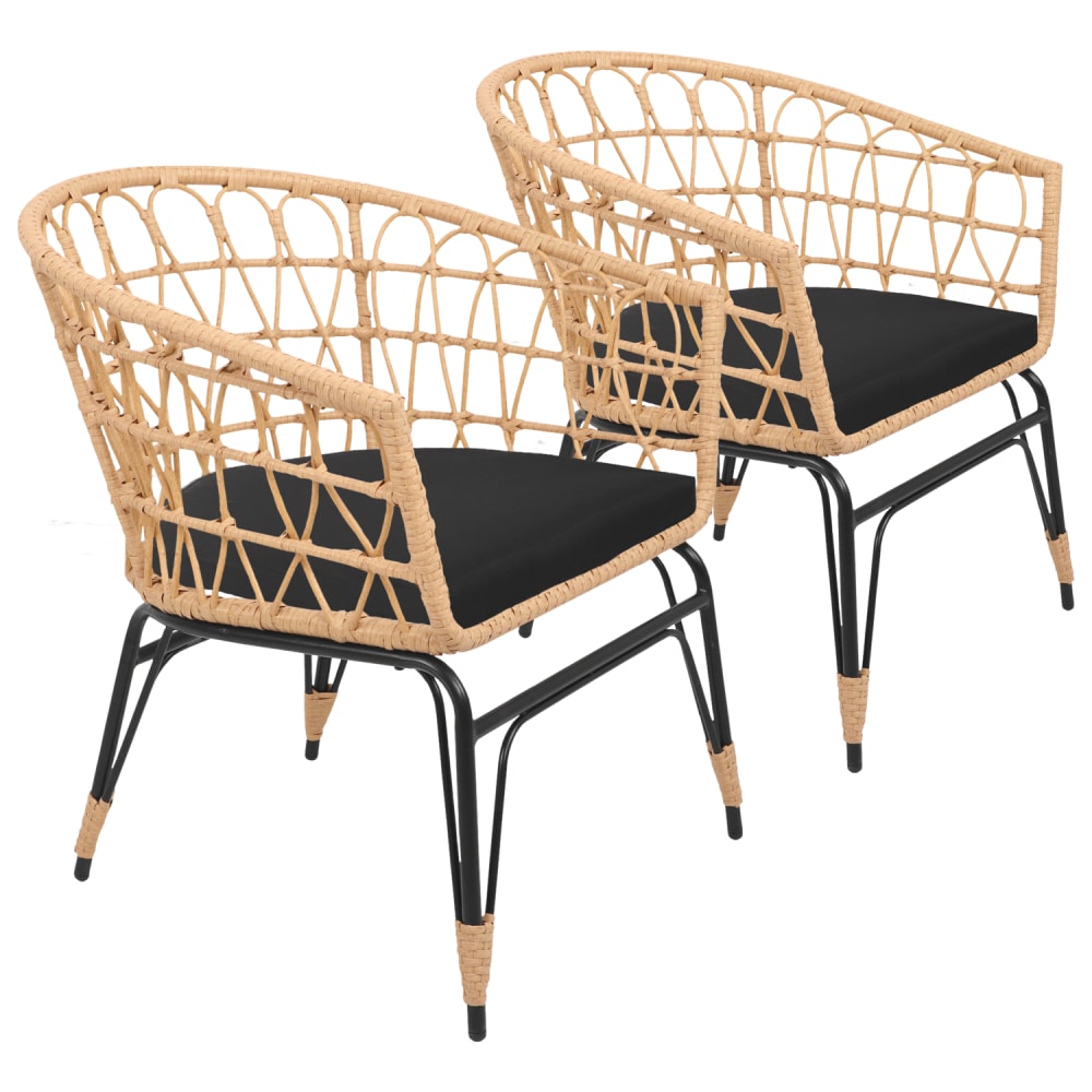 Lot de 2 fauteuils en rotin synthétique avec coussins