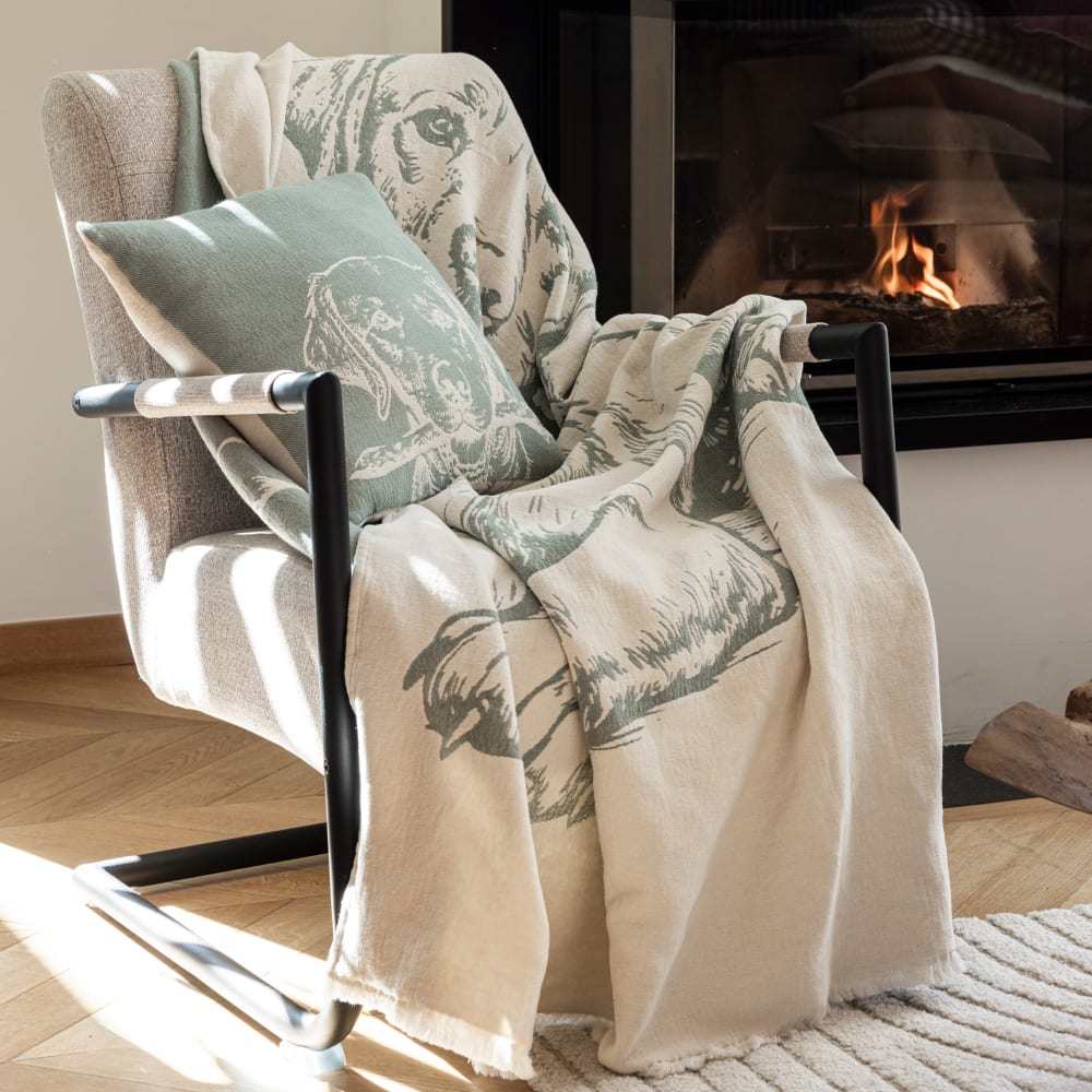 Plaid Jacquard Vert de gris, écru 130x170cm - Maisons du Monde