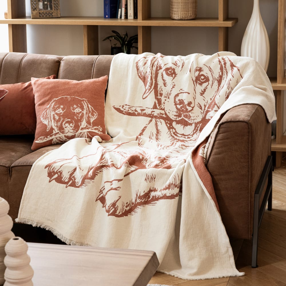 Plaid Jacquard Rouge sienne, écru 130x170cm - Maisons du Monde