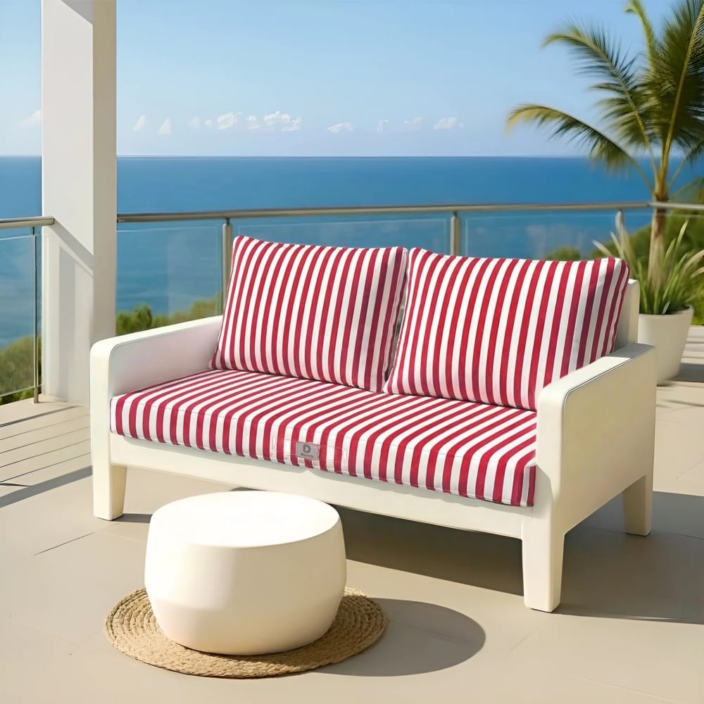 Coussins pour salon de jardin déhoussable 120x60cm Rayure rouge