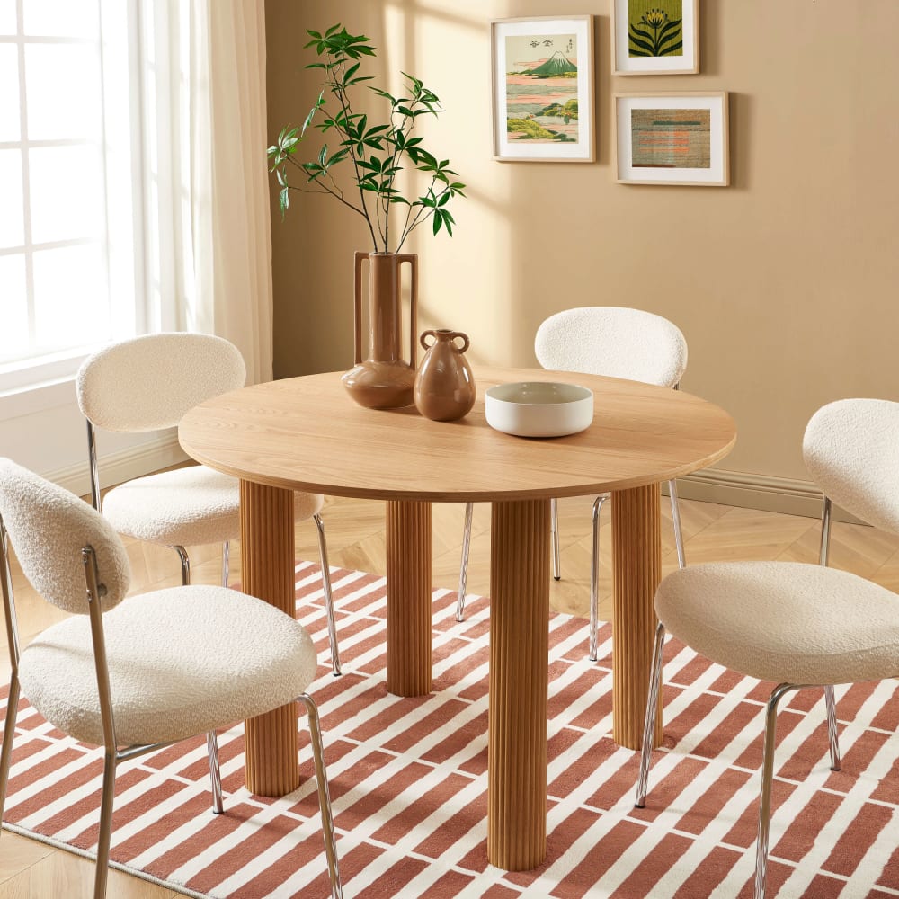 Table de séjour ronde placage chêne 115 cm