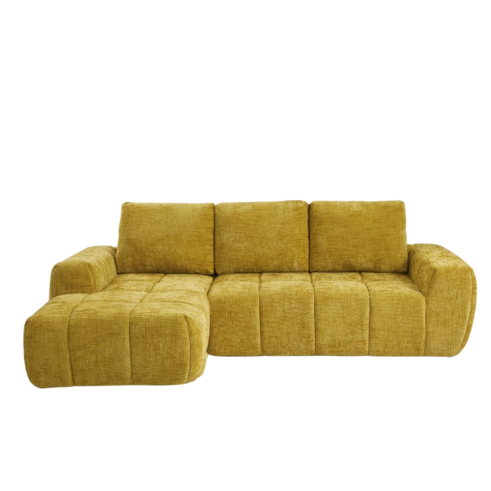 Canapé d'angle en tissu 4 places jaune moutarde