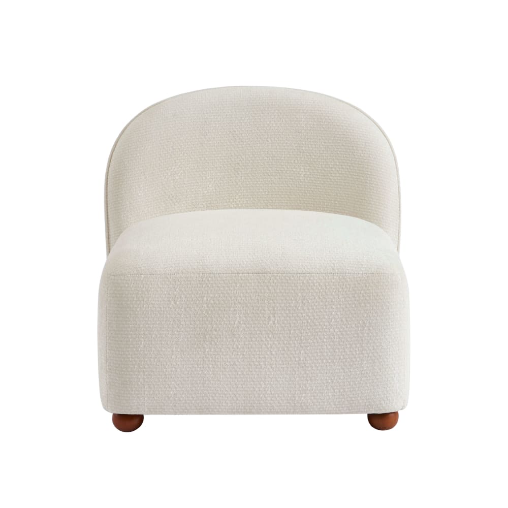 Fauteuil tissu chenille écru pieds