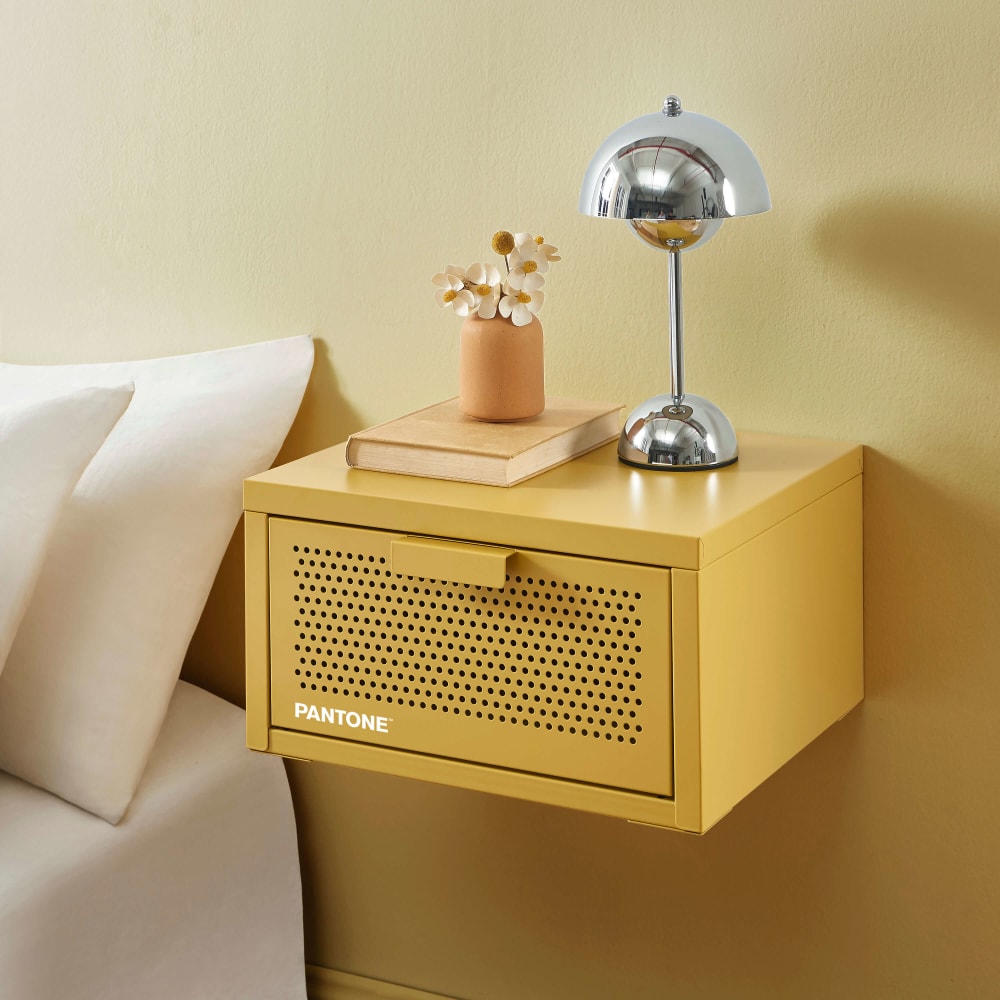 Table de chevet murale métal jaune moutarde 40cm