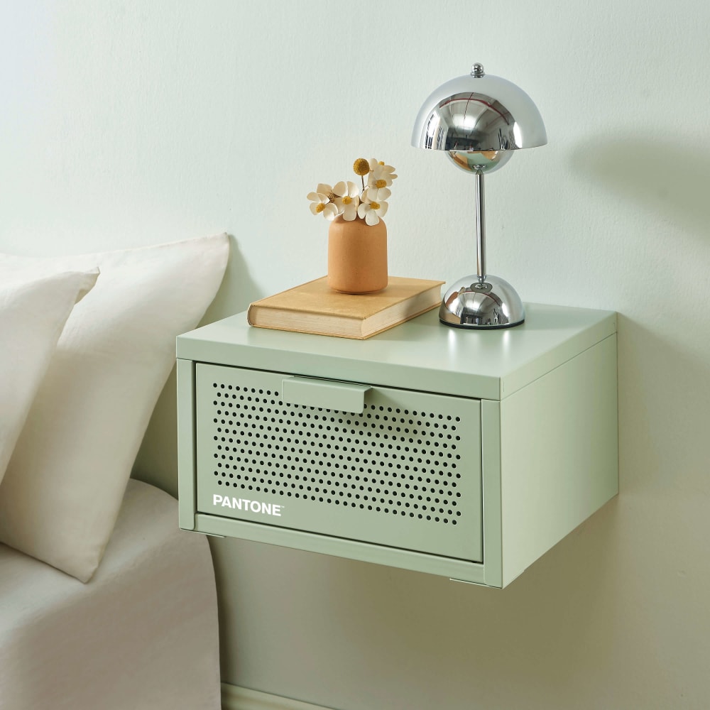 Table de chevet murale métal vert amande 40cm