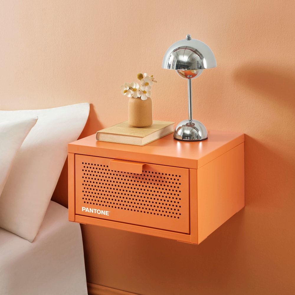 Table de chevet murale métal orange 40cm