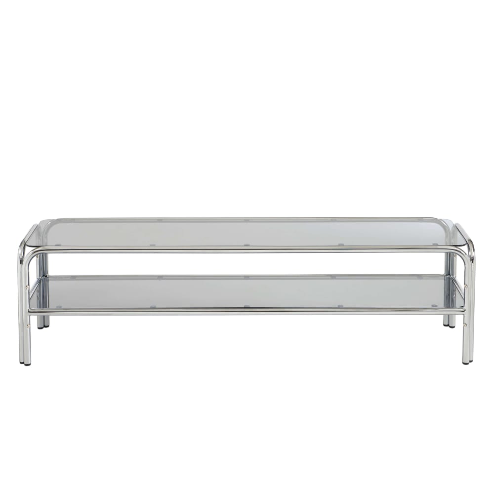 Meuble TV verre trempé noir et structure en chrome 160cm