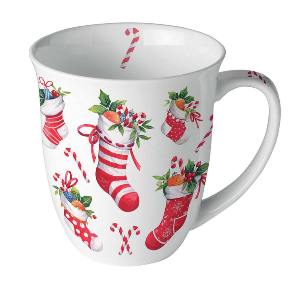 Mug en porcelaine fine chaussettes de noël  0,4 litre