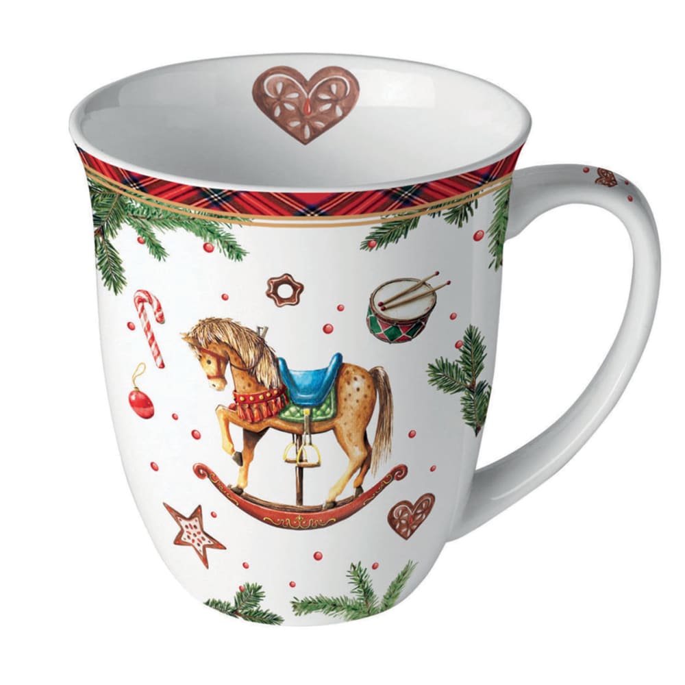 Mug de noël cheval à bascule en porcelaine fine