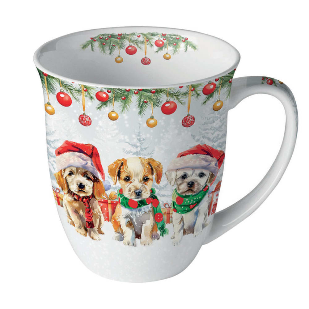 Mug en porcelaine fine chiots de noël