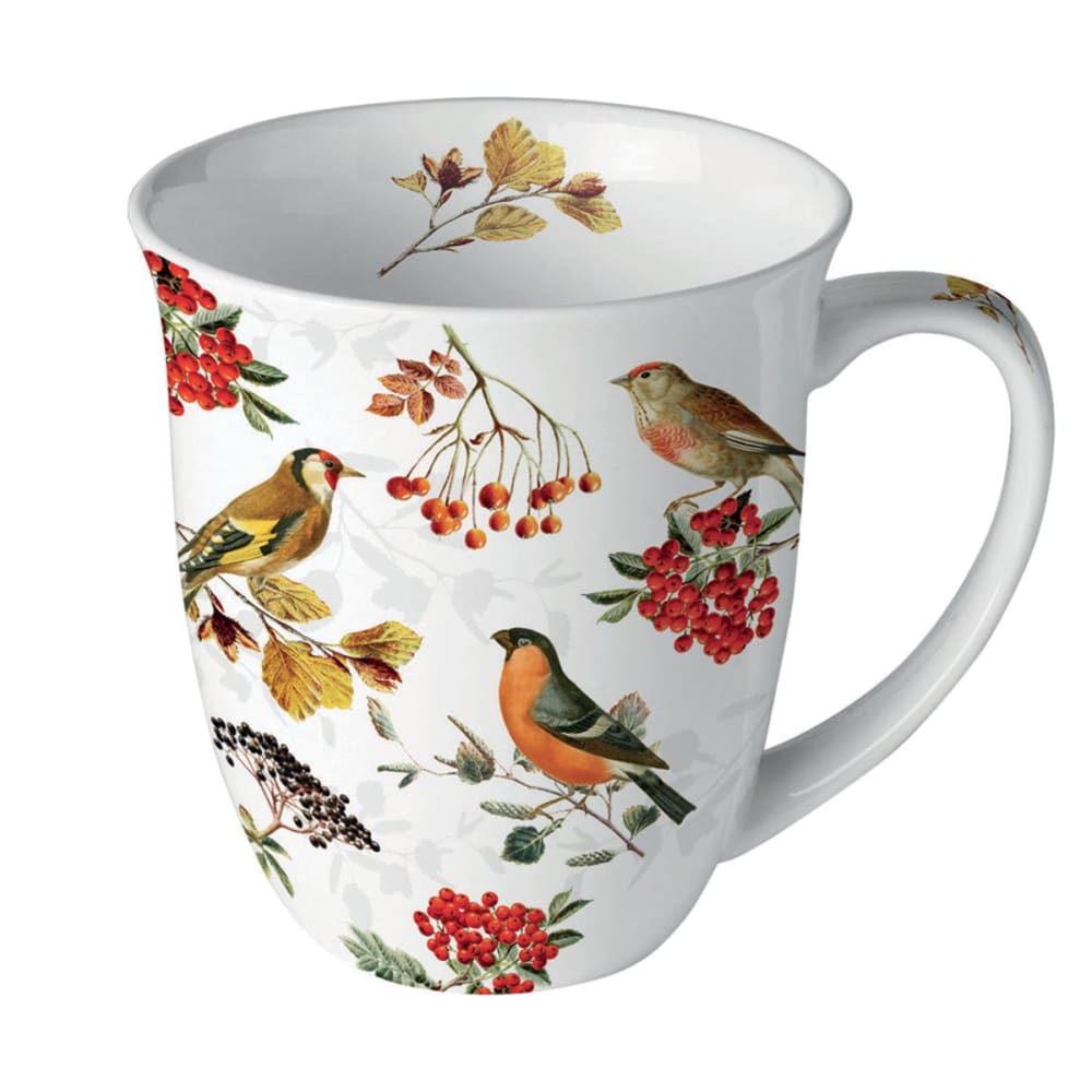 Mug en porcelaine fine oiseaux hivernaux