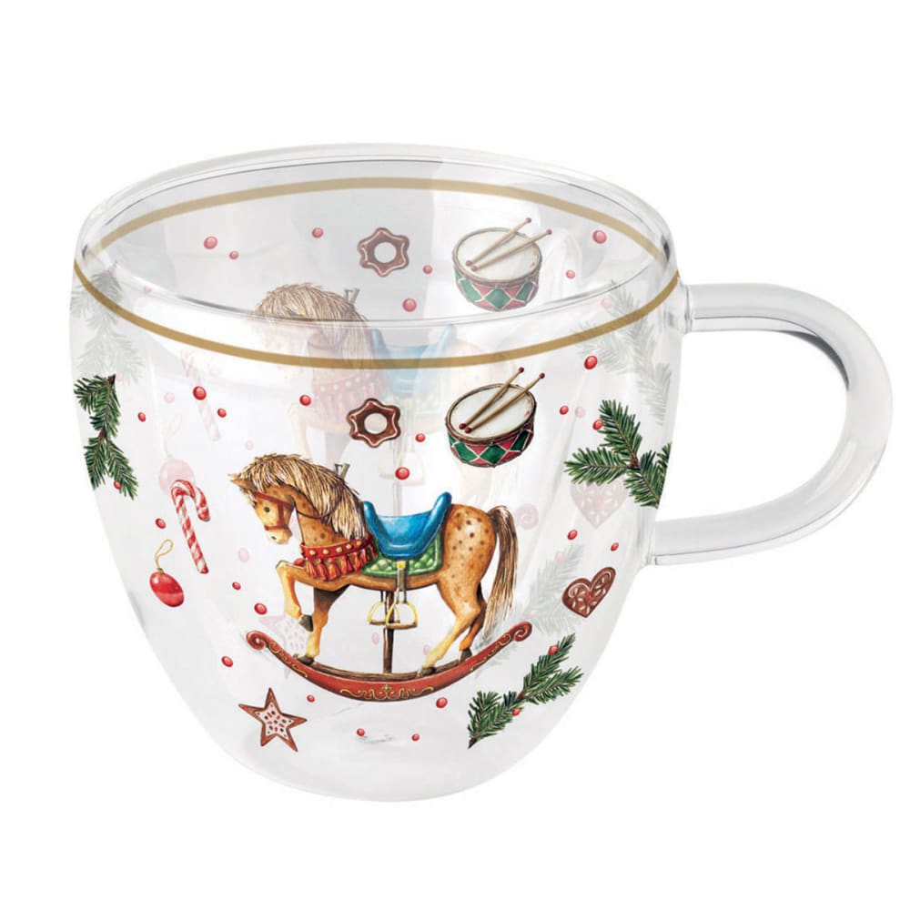 Tasse à thé en verre double paroi  cheval à bascule de noël 200 ml