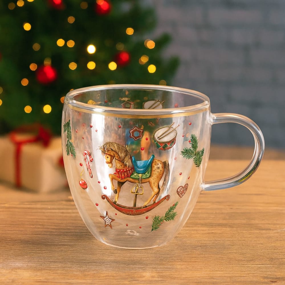 Tasse à thé en verre double paroi – Cheval à bascule de Noël 200 ml - Maisons du Monde