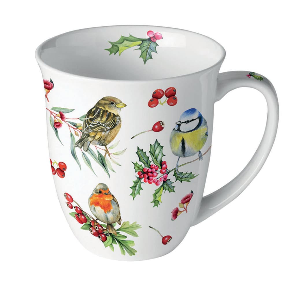 Mug en porcelaine fine oiseaux de noël