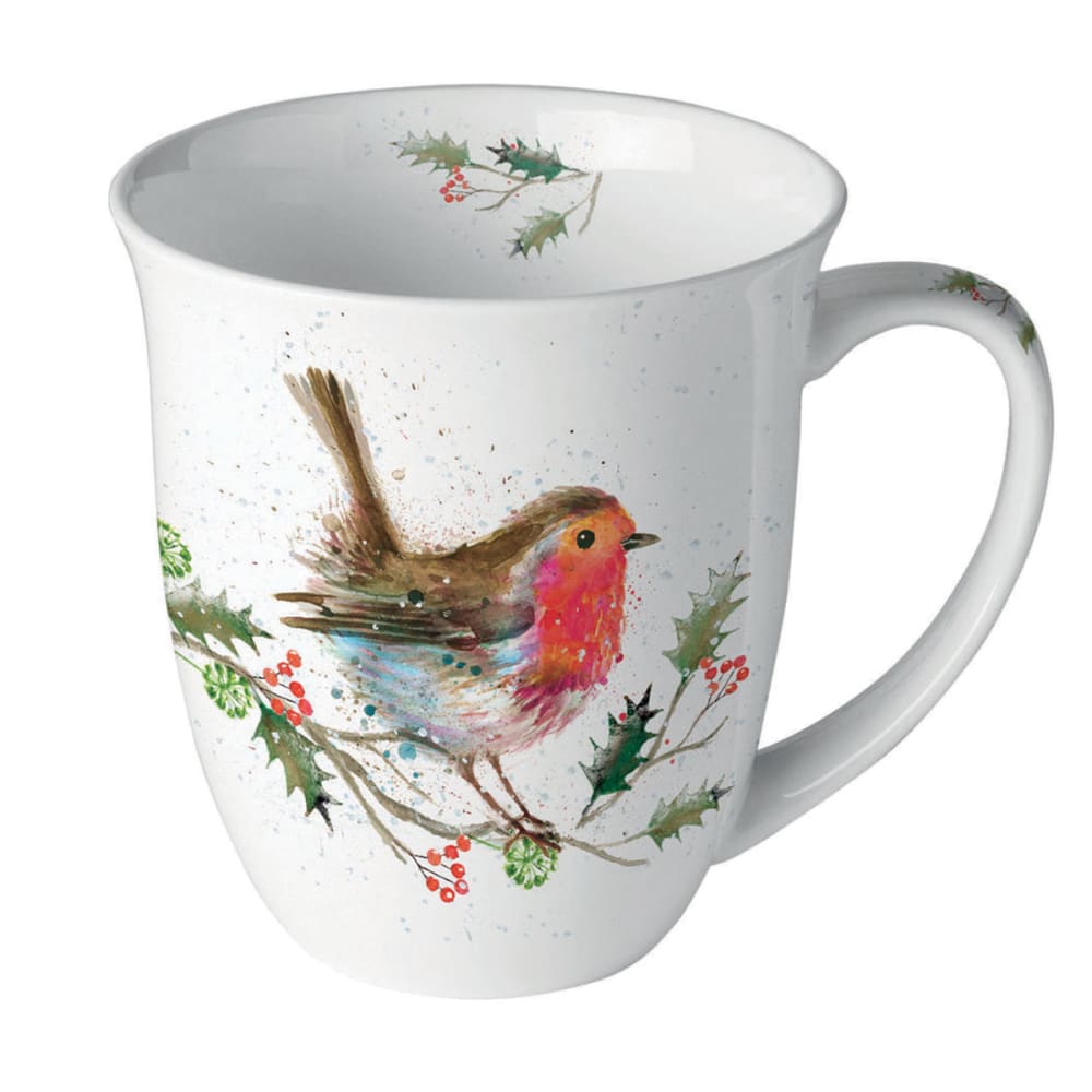 Mug en porcelaine fine rouge-gorge de noël