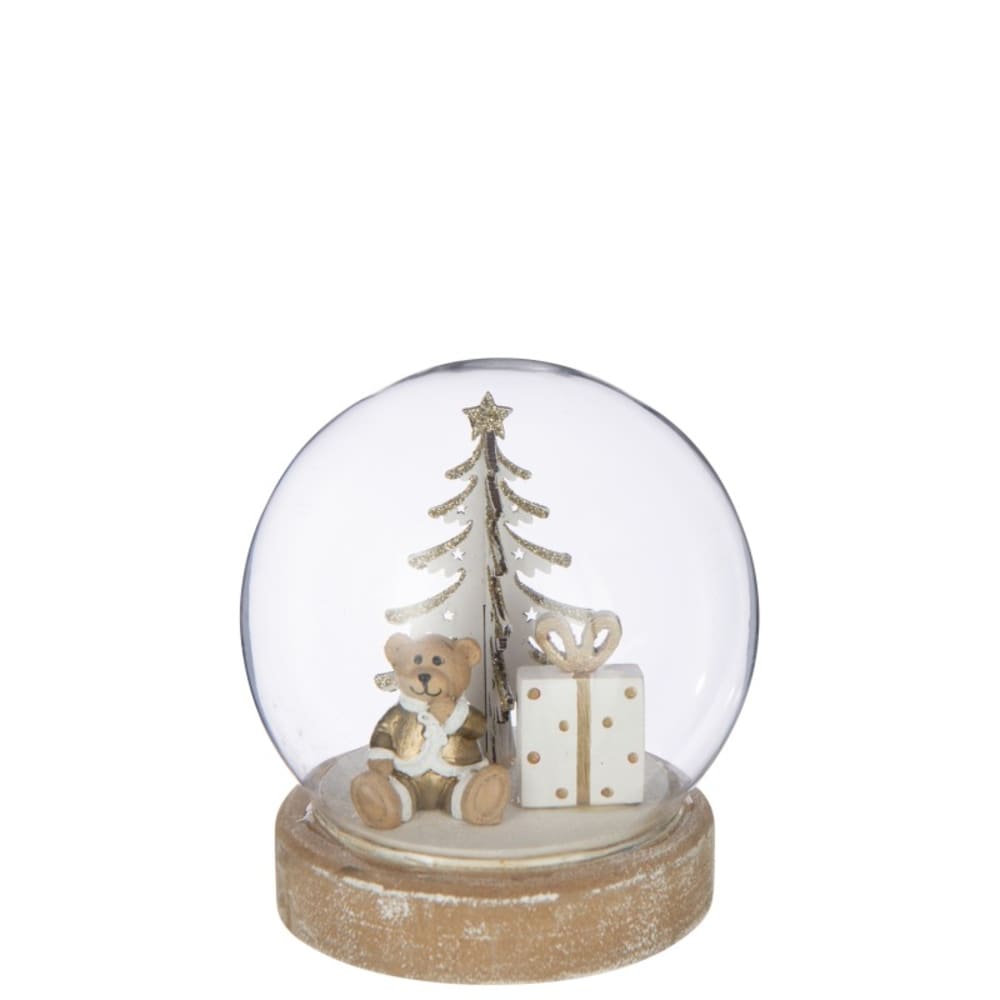 Boule décorative noël socle bois en verre transparent 12x12x13 cm Boule décorative noël socle bois en verre transparent 12x12x13 cm