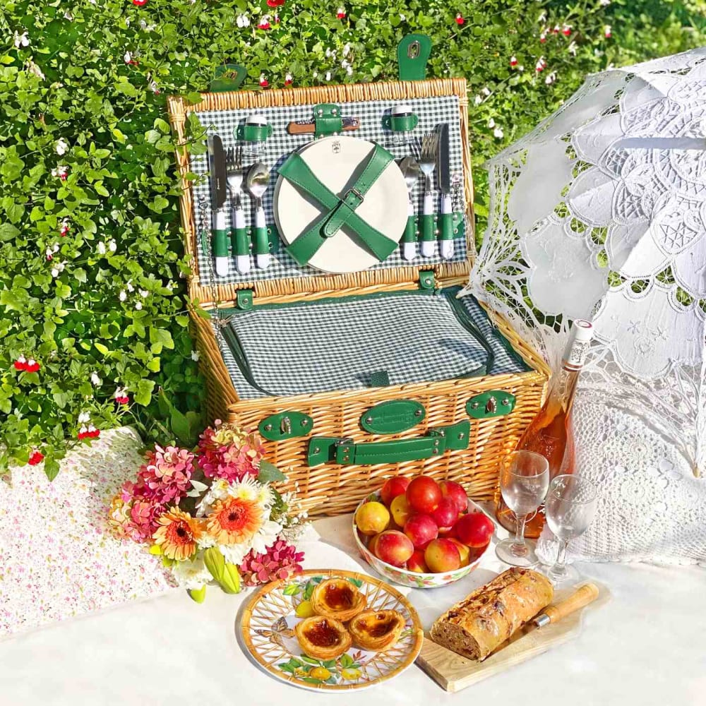 Panier pique-nique en osier Marly vichy vert - 4 personnes