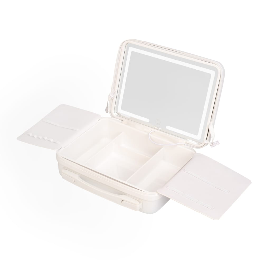 Trousse de maquillage avec miroir et lumière LED rechargeable blanc