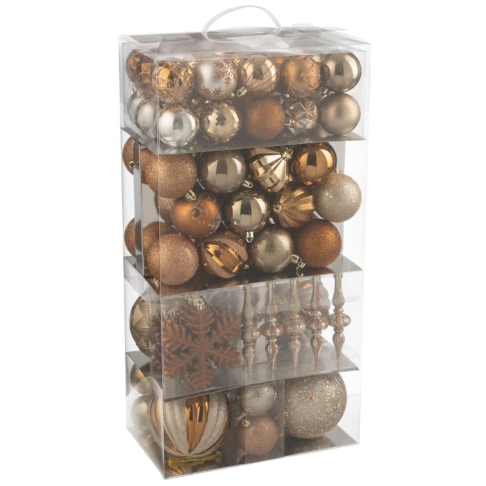 Boite de 80 décorations de Noël en plastique marron 30x18x58 cm