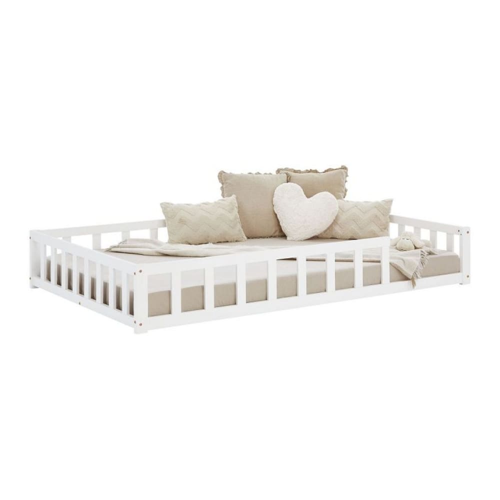 Lit montessori 120x200 cm en bois blanc avec matelas et barrières